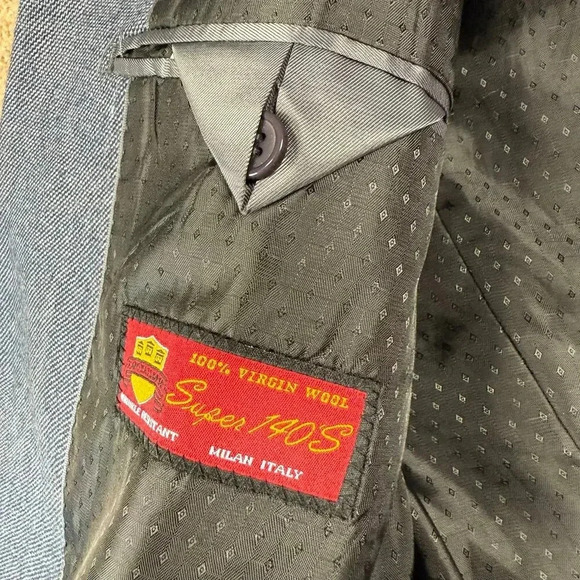 Mantoni Milano Italy Sport 100% Wool Super 140's Suit‎ Blazer Mens 44 Long Blue - Picture 6 of 16